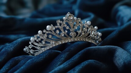 Obraz premium A decorative silver tiara adorned with pearls and sparkling crystals