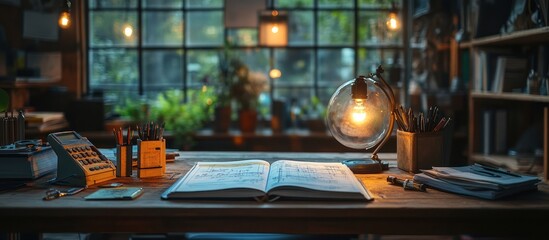 Cozy Workspace Desk with Open Planner.