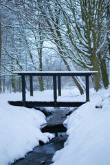Winter stream with a bridge 