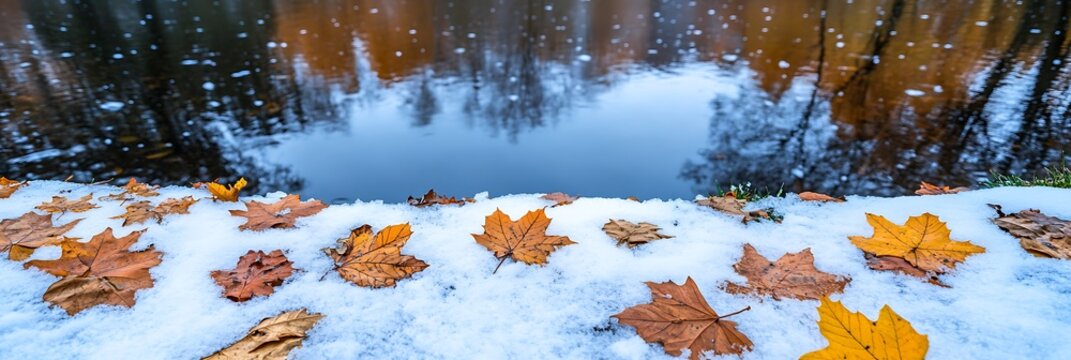 Autumn Leaves on Snowy Bank
