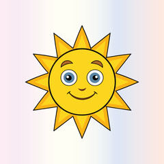 Vector cute smiling sun with face. Funny childish suns in flat design. Sun clip art