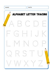 Help your child master the English Alphabet with this fun and engaging A to Z Tracing Worksheet! This printable worksheet is designed for preschoolers, kindergarten learners, and early education stude