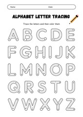 Help your child master the English Alphabet with this fun and engaging A to Z Tracing Worksheet! This printable worksheet is designed for preschoolers, kindergarten learners, and early education stude
