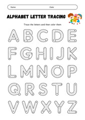 Help your child master the English Alphabet with this fun and engaging A to Z Tracing Worksheet! This printable worksheet is designed for preschoolers, kindergarten learners, and early education stude