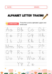 Help your child master the English Alphabet with this fun and engaging A to Z Tracing Worksheet! This printable worksheet is designed for preschoolers, kindergarten learners, and early education stude