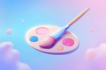 Pastel Paintbrush and Palette Artistic Digital Illustration for Design