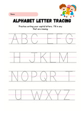 Help your child master the English Alphabet with this fun and engaging A to Z Tracing Worksheet! This printable worksheet is designed for preschoolers, kindergarten learners, and early education stude