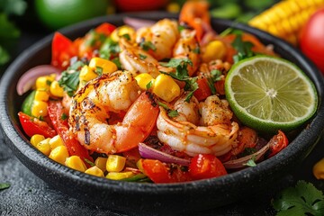 Grilled Shrimp Corn Salsa Lime Bowl Delicious Food