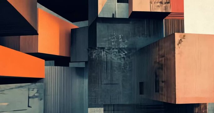Abstract Geometric Composition of Orange and Dark Gray Blocks
