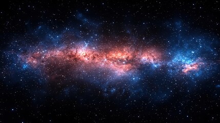 Vast expanse of the cosmos showcasing vibrant colors of a galaxy with twinkling stars and luminous gas clouds in deep space