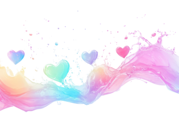 Hearts with splash border pastel colors illustration.