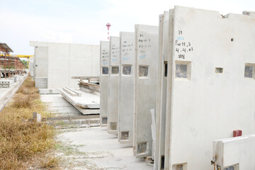 Precast concrete wall factory or precast concrete wall construction site.