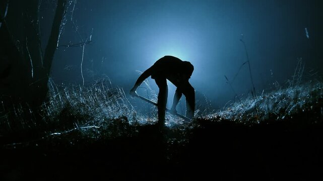 Mysterious Figure Digging in the Dark
