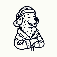 Obraz premium Golden Retriever Dog wear Santa Claus Costumes Smiling with arms crossed a minimalist vector outline drawing shows festive cheer