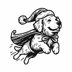 Obraz premium Golden Retriever Dog wearing Santa Claus costumes flying with a cape a minimalist vector graphic illustration of a joyful Christmas scene