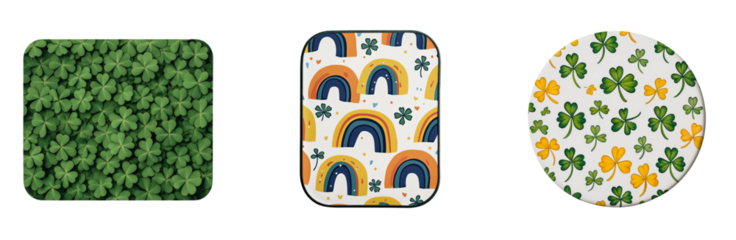 Clover patterns in various styles, featuring vibrant colors and playful designs. Perfect for festive occasions and celebrations st patricks day leprechaun, clover leaves