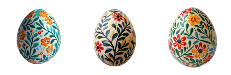 Easter bunny , rabbit Colorful decorative eggs with floral patterns create vibrant display. These beautifully designed eggs are perfect for festive celebrations and