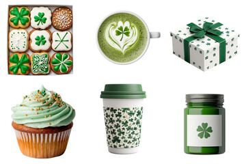 Delightful St. Patrick Day treats featuring green themed desserts, drinks, and gifts. Celebrate with festive cookies, cupcakes, and matcha st patricks day leprechaun, clover leaves