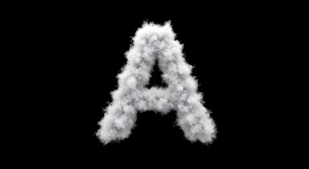 Cloud Alphabet Letter A: A Stunning Visual of a fluffy white cloud shaped like the letter A, against a black background. Perfect for design projects.