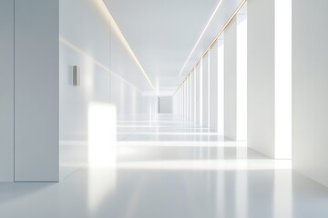 Fototapeta premium Bright white hallway illuminated by natural light and modern design for a clean aesthetic