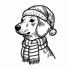 Dachshund dog wearing a santa hat and scarf is a cute holiday mascot vector illustration
