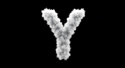 Cloud Letter Y: Abstract Alphabet in Fluffy White Clouds on Black Background