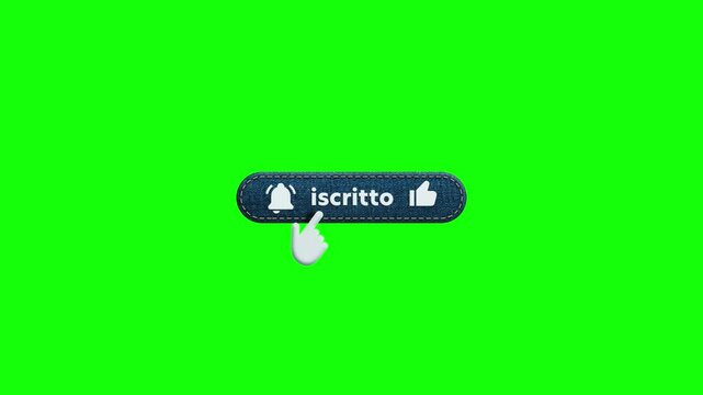 Subscribe like and bell click blue denim jeans animation 4K 60fps video with transparency Green Screen and Luma Matte (black and white mask) Italian