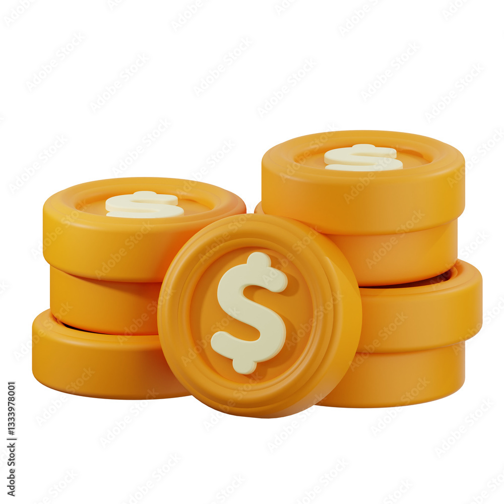 Poster stack of gold coins showing increasing profit with transparent background