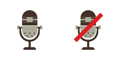Vector icons of a classic microphone. Microphone off icon Vector illustration. Mic icon on white background.  