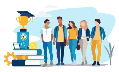 Group of teens, students. Education vector illustration