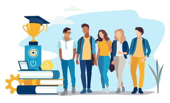 Group of teens, students. Education vector illustration