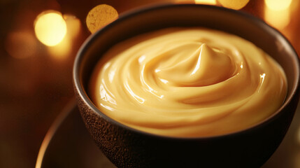 Creamy vanilla custard in ceramic bowl for dessert and recipe concepts