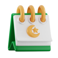 3d islamic calendar showing crescent moon and star on transparent background © Abdulloh