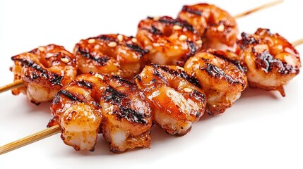 Detailed macro shot of grilled shrimp showcasing its juicy texture and flavorful marinade in vietnamese cuisine
