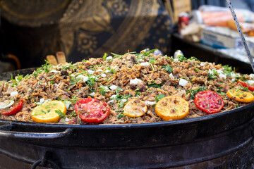 Shawarma meat at a street food stall