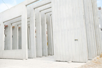 Precast concrete wall factory or precast concrete wall construction site.