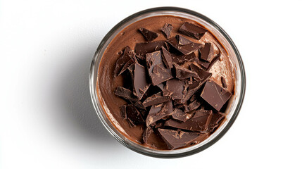 Delectable chocolate mousse dessert with dark chocolate shavings in glass - perfect for gourmet dining and sweet indulgence