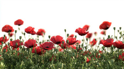 Fototapeta premium Vibrant field of blooming red poppies in natural setting