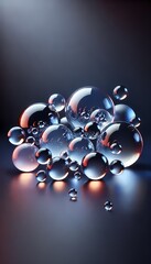 Glowing reflective spheres suspended over a deep blue gradient, forming a dreamy and modern abstract background wallpaper