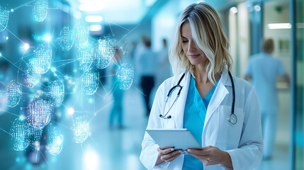 Healthcare professional using technology to enhance patient care in modern hospital setting
