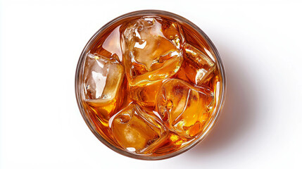 Refreshing long island iced tea with ice cubes from above