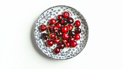 Fresh cherries on decorative plate - perfect for dining decor and culinary inspiration