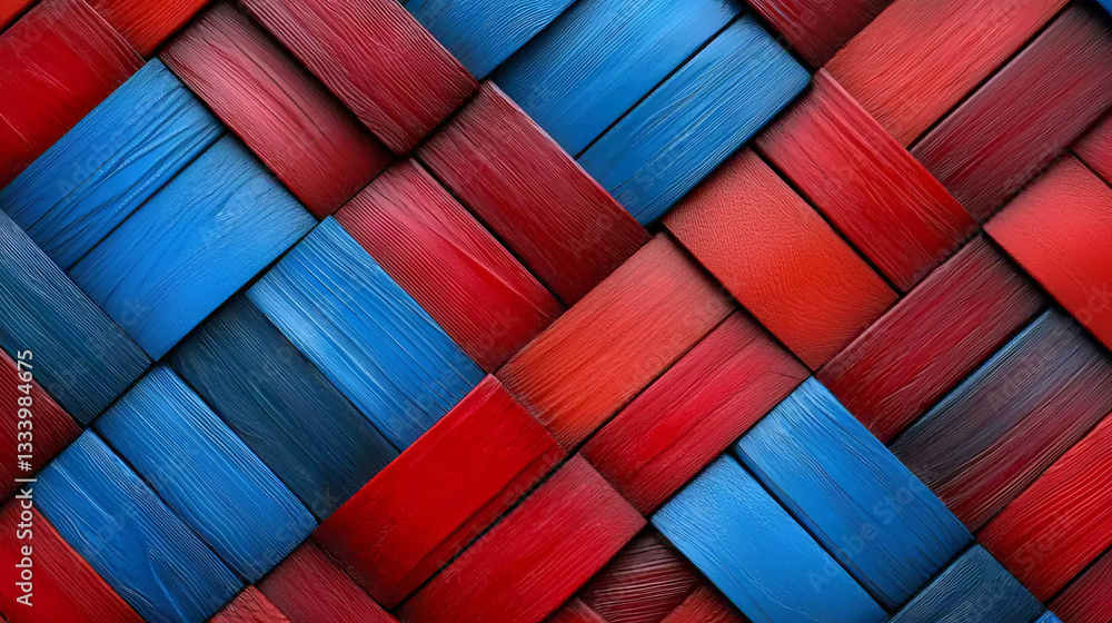 Poster abstract pattern of interlocking red and blue plastic blocks background