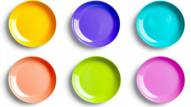 Vibrant collection of colorful melamine plates for modern dining and kitchen decor