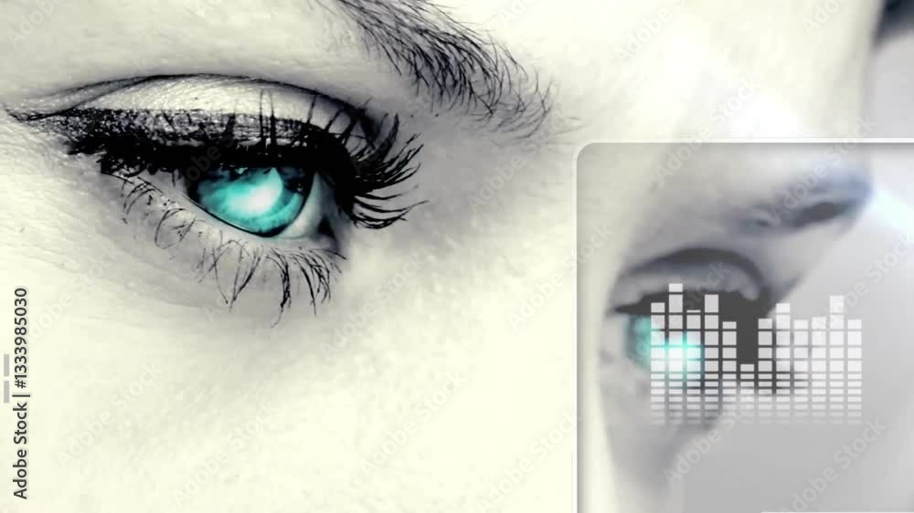 Poster Eye displaying pixelated graphics with digital animation interface, close-up view