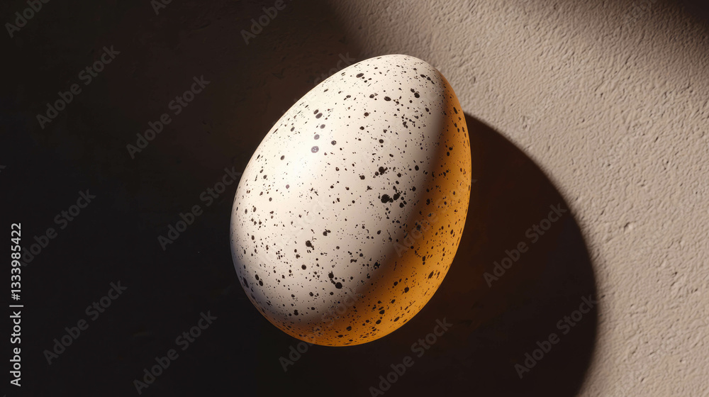 Poster realistic single quail egg top view with soft shadow and light contrast