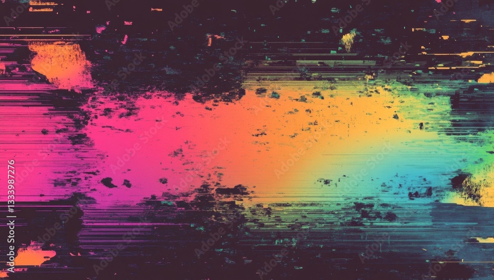 Poster abstract digital glitch art with vibrant color gradients and distorted lines