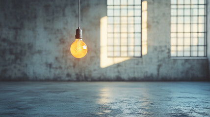 Lonely Illumination: A Single Hanging Bulb in a Bare Space, room, empty, bulb, hanging, light, ceiling, bright, lamp, interior, background, electricity, white, wall, home, design, electric, single