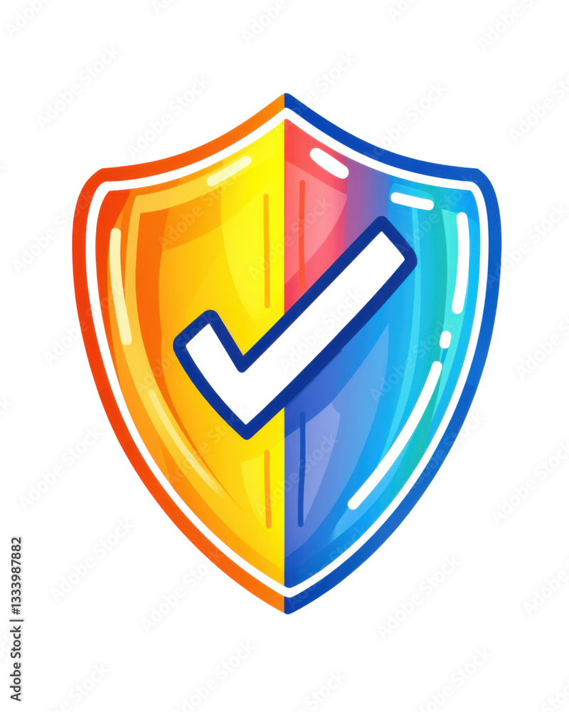 Wall mural isolated transparent background. colorful shield icon with checkmark symbolizing security and trust