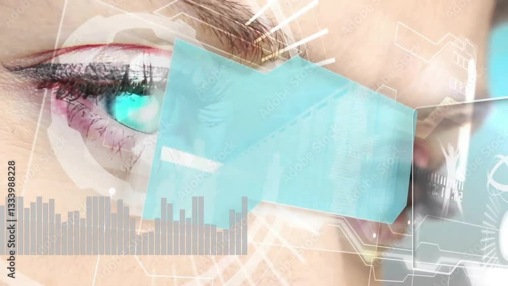 Poster eye with animation overlay displaying futuristic digital interface and data elements